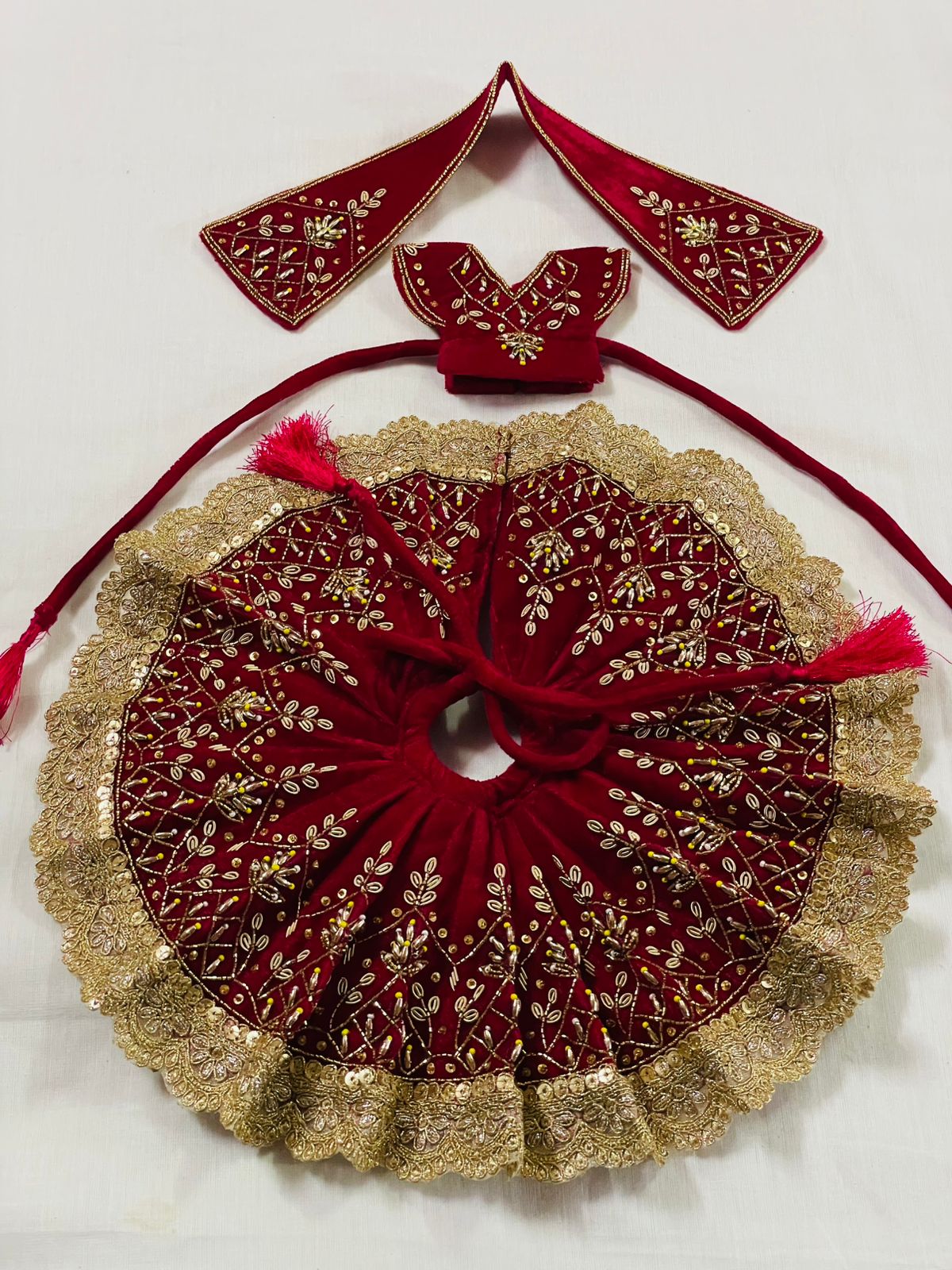 Red Color beautiful handwork velvet dress for laddu gopal ji